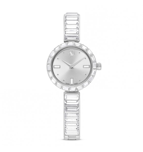 SWAROVSKI RELOJ MATRIX BANGLE, FABRICADO EN SUIZA,
 PULSERA DE CRISTAL, TONO PLATEADO, ACERO INOXIDABLE