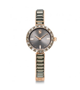 SWAROVSKI RELOJ MATRIX BANGLE, FABRICADO EN SUIZA,
 PULSERA DE CRISTAL, GRIS, ACABADO TONO ORO ROSA