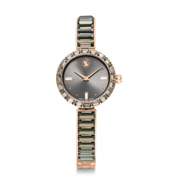 SWAROVSKI RELOJ MATRIX BANGLE, FABRICADO EN SUIZA,
 PULSERA DE CRISTAL, GRIS, ACABADO TONO ORO ROSA