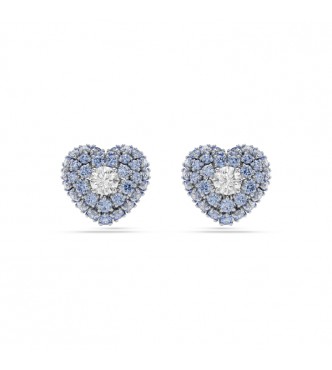 SWAROVSKI PENDIENTES DE BOTON HYPERBOLA,
 CORAZON AZUL, BAÑO DE RODIO