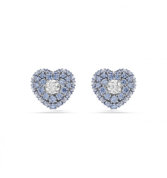 SWAROVSKI PENDIENTES DE BOTON HYPERBOLA,
 CORAZON AZUL, BAÑO DE RODIO