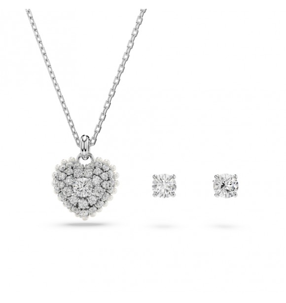 SWAROVSKI CONJUNTO HYPERBOLA CORANZÓN BLANCO,
 BAÑO DE RODIO