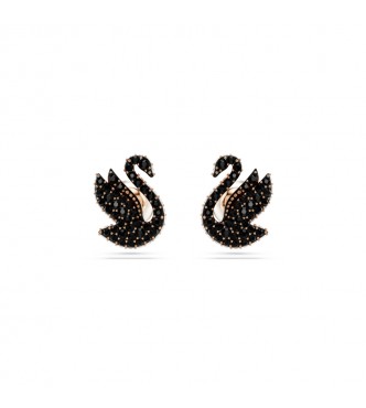 SWAROVSKI PENDIENTES ICONIC SWAN CISNE NEGRO,
 BAÑO ORO ROSA