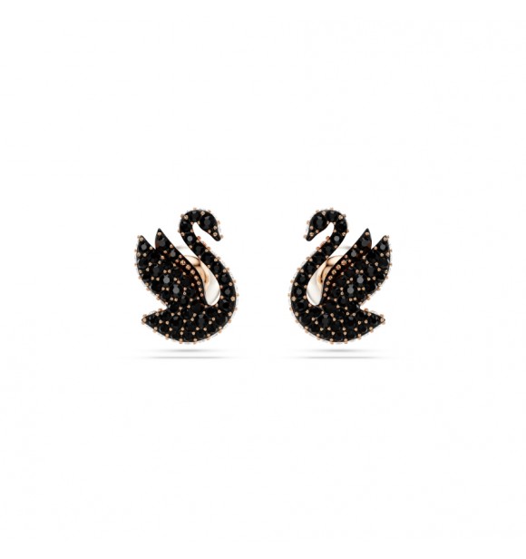 SWAROVSKI PENDIENTES ICONIC SWAN CISNE NEGRO,
 BAÑO ORO ROSA