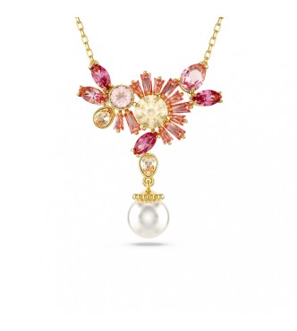 SWAROVSKI COLGANTE GEMA, TALLAS MIXTAS, CRYSTAL PEARL, FLOR, ROSA, BAÑO TONO ORO