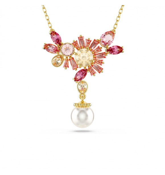 SWAROVSKI COLGANTE GEMA, TALLAS MIXTAS, CRYSTAL PEARL, FLOR, ROSA, BAÑO TONO ORO