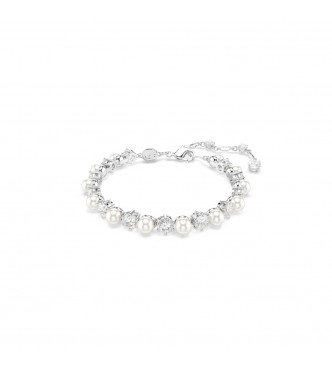 SWAROVSKI PULSERA TENNIS MATRIX, PERLA DE CRISTAL,
 TALLA REDONDA BLANCA, BAÑO DE RODIO