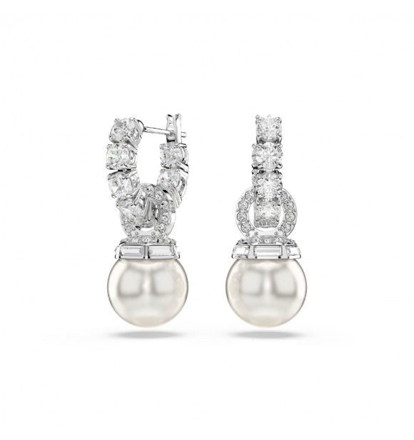 SWAROVSKI PENDIENTES MATRIX, PERLA DE CRISTAL,
 TALLA REDONDA BLANCOS, BAÑO DE RODIO