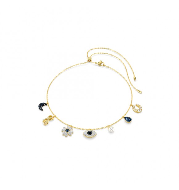 SWAROVSKI GARGANTILLA SYMBOLICA, PERLA DE CRISTAL,
 LUNA, SIMBOLO DEL INFINITO, TREBOL, OJO TURCO Y HERRADURA