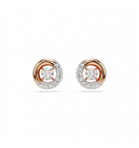 SWAROVSKI PENDIENTES DE BOTON DEXTERA,
 TALLA REDONDA BLANCOS, BAÑO TONO ORO ROSA
