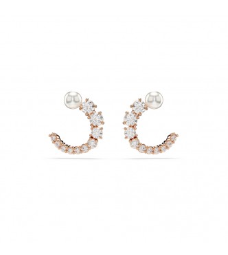 SWAROVSKI PENDIENTES DE ARO MATRIX, CRYSTAL PEARL,
 TALLA REDONDE BLANCOS, BAÑO DE TONO ORO ROSA