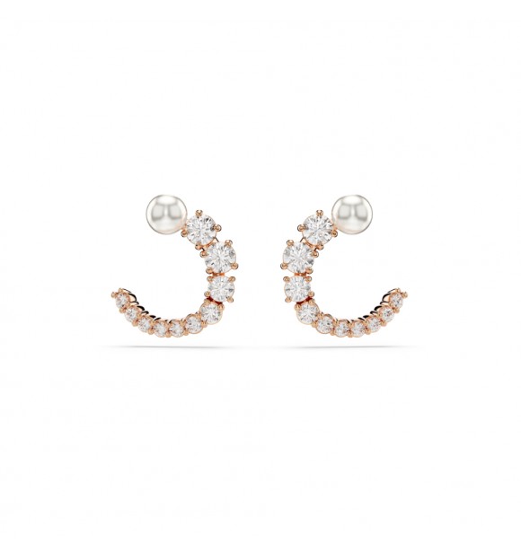 SWAROVSKI PENDIENTES DE ARO MATRIX, CRYSTAL PEARL,
 TALLA REDONDE BLANCOS, BAÑO DE TONO ORO ROSA
