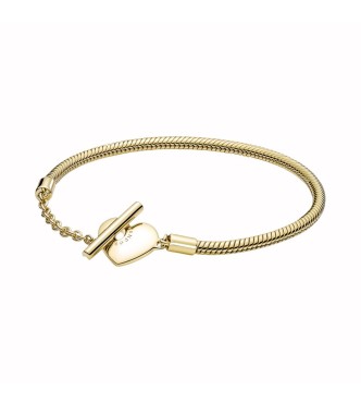 569285C00-19 Snake chain 14 gold-plated T-bar heart bracelet