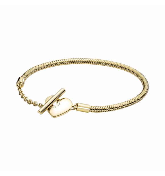 569285C00-18 Snake chain 14 gold-plated T-bar heart bracelet