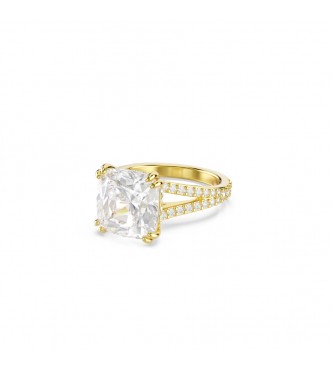 SWAROVSKI ANILLO DE COCTEL TALLA CUADRADA BLANCO, BAÑO TONO ORO