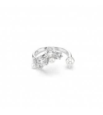 SWAROVSKI ANILLO ABIERTO CONSTELLA, CRYSTAL PEARL, TALLAS REDONDAS BLANCAS, BAÑO DE RODIO