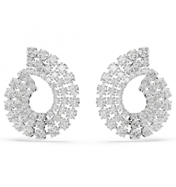 SWAROVSKI PENDIENTES ARO MATRIX, TALLAS REDONDAS BLANCAS,
 BAÑO DE RODIO