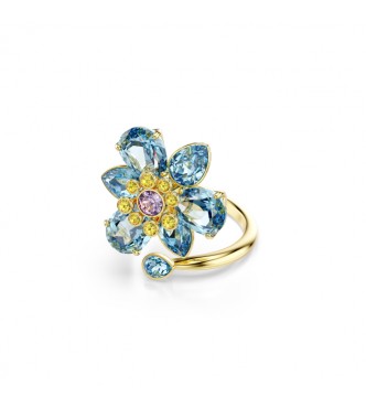 SWAROVSKI ANILLO ABIERTO IDYLLIA, TALLAS MIXTAS,
 FLOR AZUL, BAÑO DE TONO ORO
