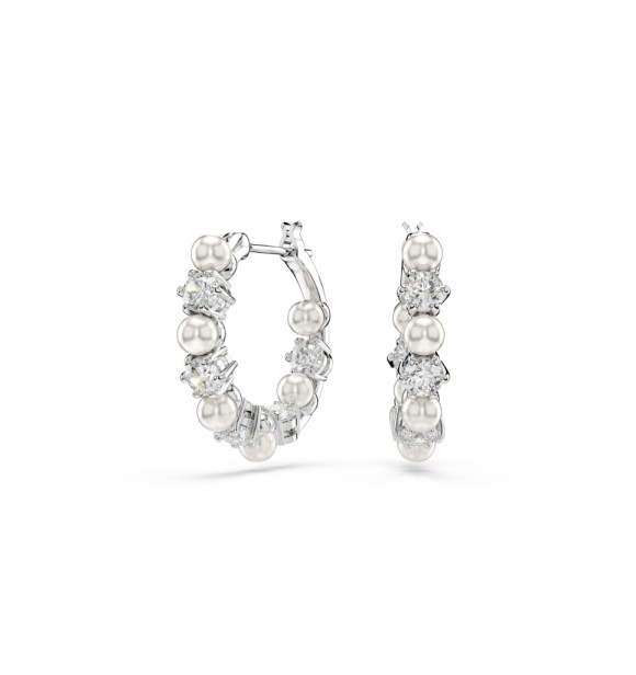 SWAROVSKI PENDIENTES MATRIX, PERLA DE CRISTAL,
 TALLA REDONDA BLANCAS, BAÑO DE RODIO.