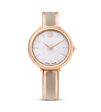 SWAROVSKI RELOJ CRYSTALLINE BANGLE,
 FABRICADO EN SUIZA, BRAZALETE DE METAL, BEIG, ACABADO TONO ORO ROSA