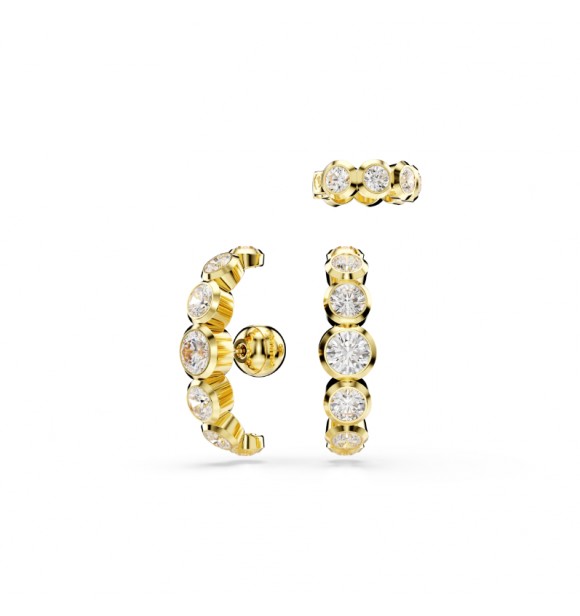 SWAROVSKI PENDIENTES EAR CUFF IMBER, CONJUNTO 3,
 TALLAS REDONDA BLANCA, BAÑO TONO ORO