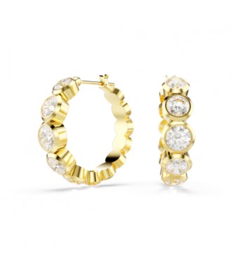 SWAROVSKI PENDIENTES DE ARO IMBER, TALLA RENDODA BLANCA,
 BAÑO TONO ORO