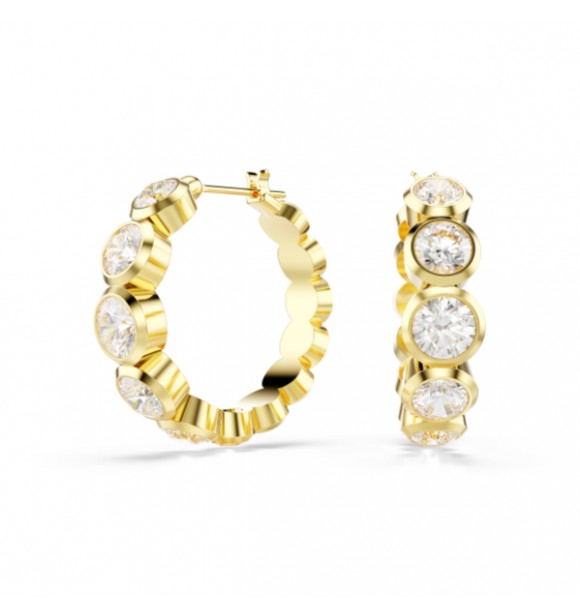 SWAROVSKI PENDIENTES DE ARO IMBER, TALLA RENDODA BLANCA,
 BAÑO TONO ORO