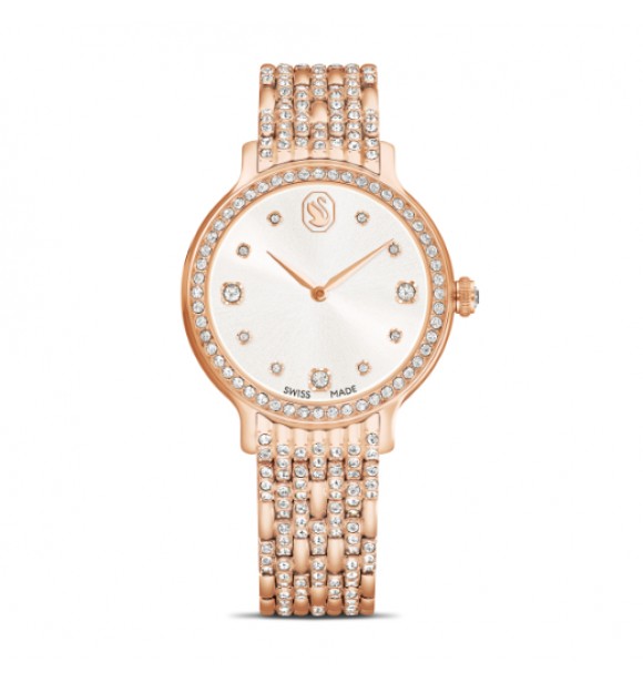 SWAROVSKI RELOJ IMBER, FABRICADO EN SUIZA, BRAZALETE DE METAL,
 TONO ORO ROSA, ACABADO TONO ORO ROSA
