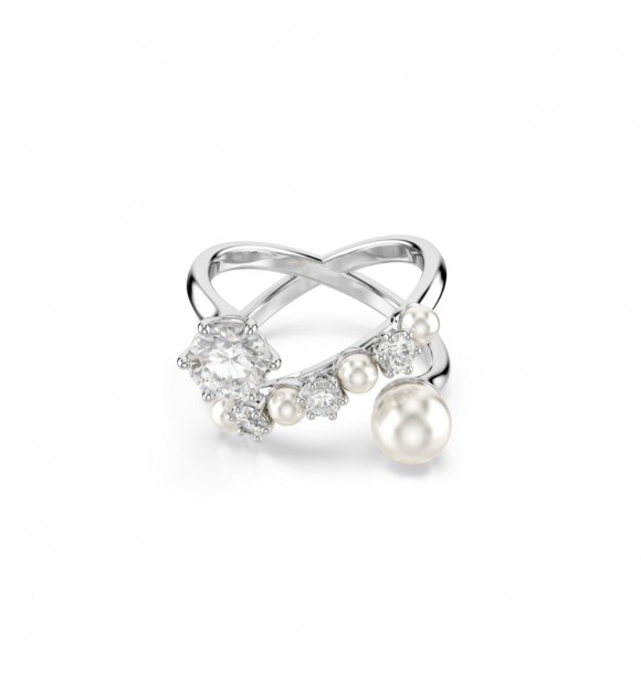SWAROVSKI ANILLO COCTEL MATRIX, PERLA DE CRISTAL,
 TALLA REDONDA, BLANCO, BAÑO DE RODIO