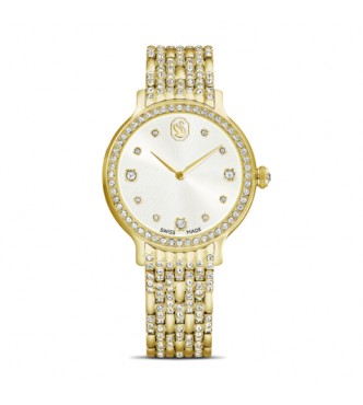 SWAROVSKI RELOJ IMBER, FABRICADO EN SUIZA, BRAZALETE DE METAL,
 TONO DORADO, ACABADO TONO ORO