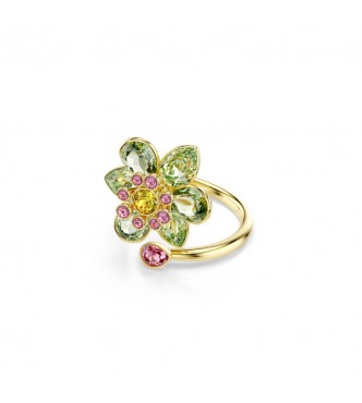 SWAROVSKI ANILLO ABIERTO IDYLLIA, TALLAS MIXTAS,
 FLOR VERDE, BAÑO TONO ORO