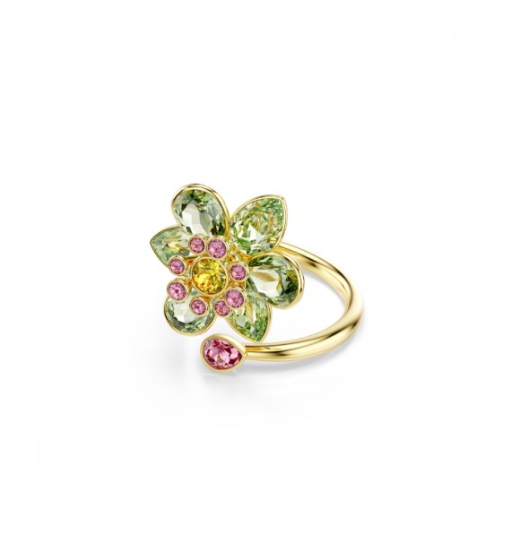 SWAROVSKI ANILLO ABIERTO IDYLLIA, TALLAS MIXTAS,
 FLOR VERDE, BAÑO TONO ORO