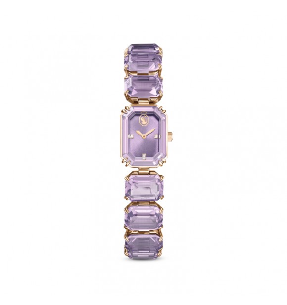 SWAROVSKI RELOJ, PULSERA DE TALLA OCTOGONAL MORADO,
 ACABADO TONO ORO CHAMPAN