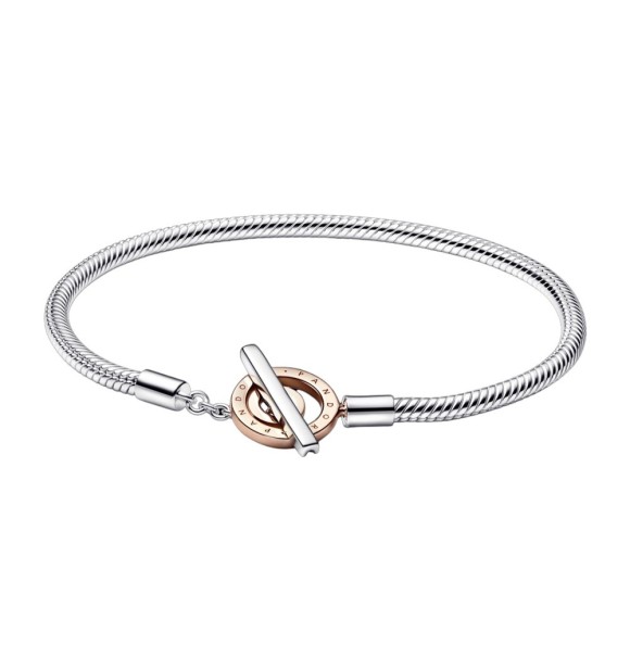 582309C00-21 Snake chain sterling silver and 14k rose gold-plated toggle bracelet