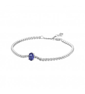Sterling silver tennis bracelet with princess blue crystal and clear cubic zirconia