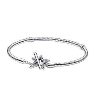 592357C01-23 Snake chain sterling silver star toggle bracelet with clear cubic zirconia
