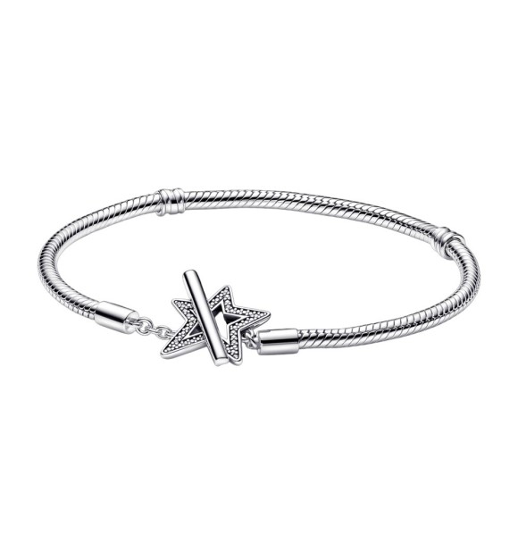 592357C01-23 Snake chain sterling silver star toggle bracelet with clear cubic zirconia