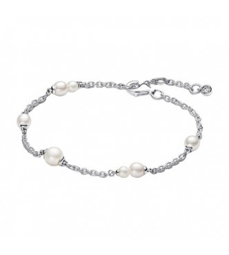 PANDORA 593172C01-16 Pulsera de plata de primera ley con perla cultivada de agua dulce tratada en color blanco y circonita cúbica transparente