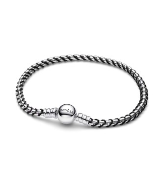 593816C02-20 Braided sterling silver box chain bracelet with black textile cord