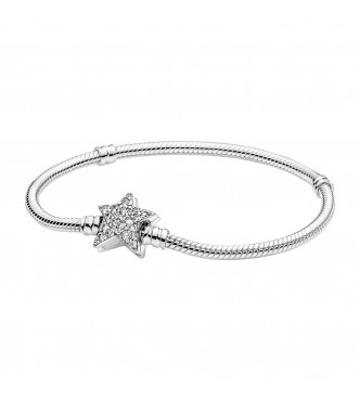 Snake chain sterling silver bracelet with star clasp and clear cubic zirconia