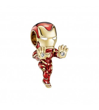 PANDORA 760268C01 Marvel Iron Man 14k gold-plated charm with clear cubic zirconia,
 red, black and white enamel