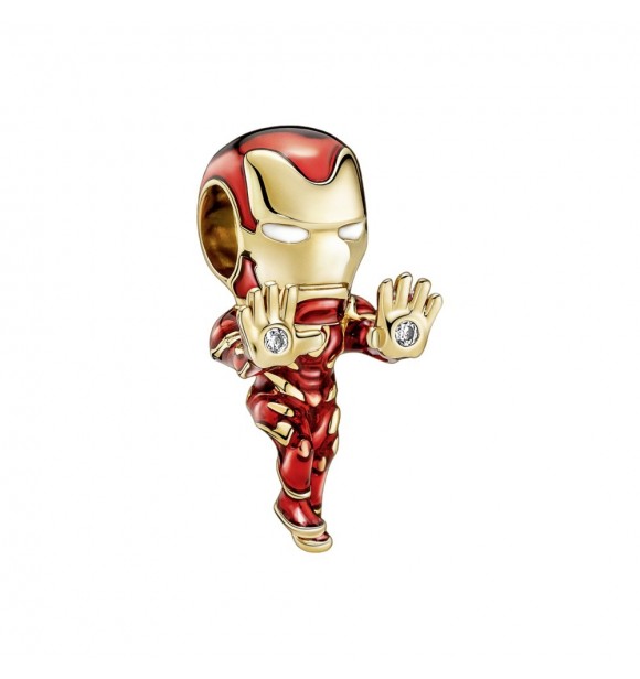 PANDORA 760268C01 Marvel Iron Man 14k gold-plated charm with clear cubic zirconia,
 red, black and white enamel
