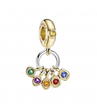 PANDORA 760774C01 Marvel Infinity 14k gold-plated and sterling silver dangle with royal green,
 royal blue, salsa red, royal purple, honey coloured and blazing