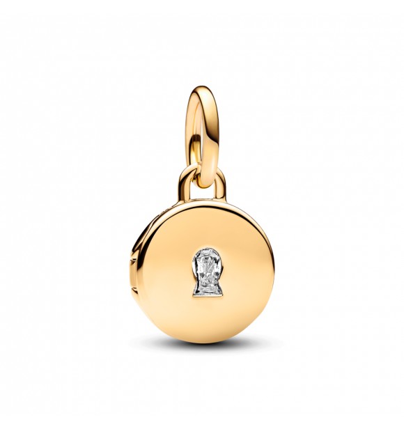 PANDORA 763066C01 Medallón grabable con orificio para llave,
 colgante chapado en oro de 14k con circonita cúbica transparente