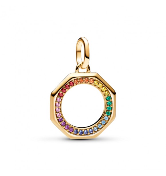 PANDORA 763368C01 Medallón arcoíris bañado en oro de 14k con cristal verde,
 rosa, azul, rojo, morado, naranja y amarillo