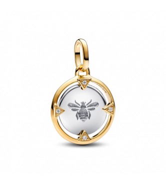 PANDORA 763417C01 Medallón de abeja en plata de ley y baño de oro de 14k con circonita cúbica transparente