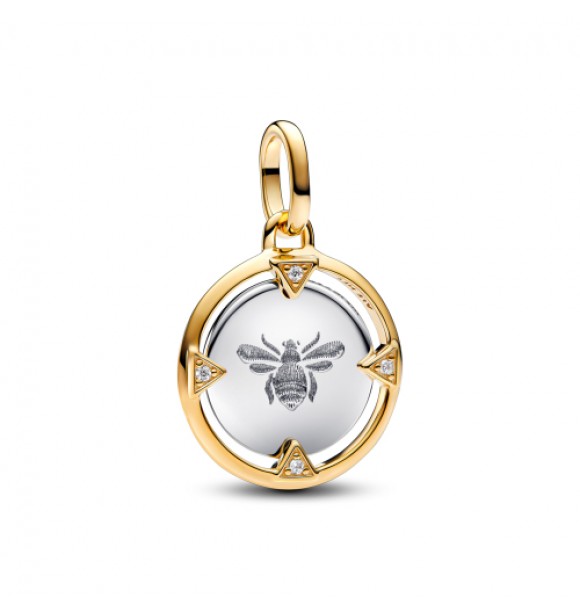 PANDORA 763417C01 Medallón de abeja en plata de ley y baño de oro de 14k con circonita cúbica transparente