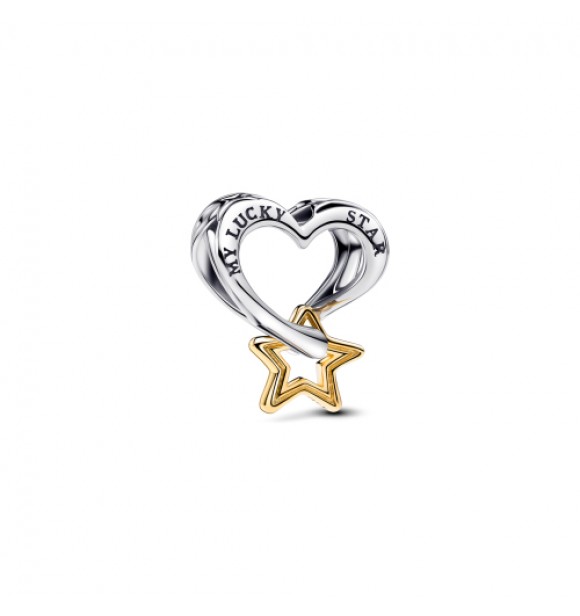 Charm de corazón y estrella en plata esterlina y baño de oro de 14k