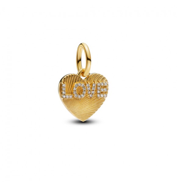 Colgante de corazón de amor grabable bañado en oro de 14k con circonita cúbica transparente