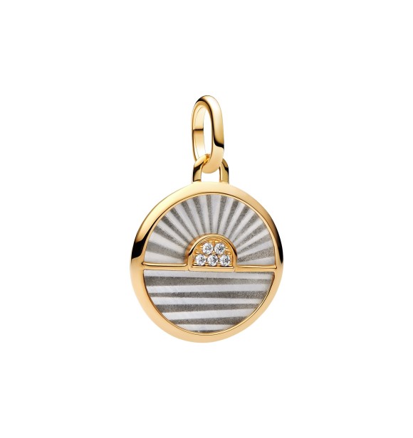 PANDORA 763859C01 Sunrise 14k gold-plated medallion with white bioresin man-made mother of pearl and clear cubic zirconia
